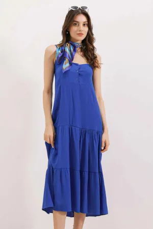 Rochie midi dama - HiCCUP - lejera - decolteu patrat - poliester - albastru