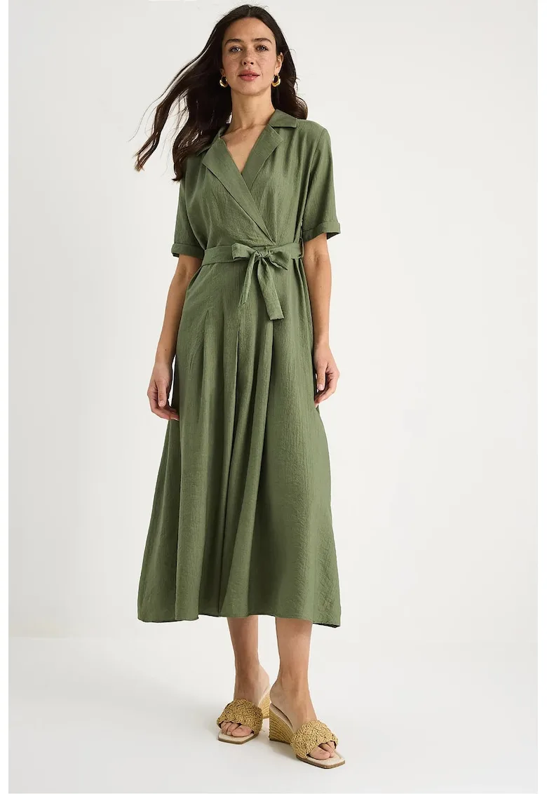 Rochie midi dama  cu cordon - bumbac/elastan - verde