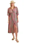 Rochie midi dama -  cu imprimeu - textil - magenta/verde -