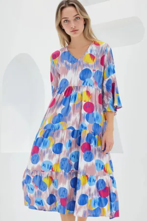 Rochie midi dama -  decolteu in V - viscoza