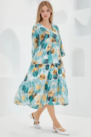 Rochie midi dama HiCCUP - decolteu in V - viscoza - multicolor