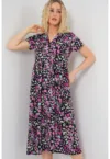 Rochie midi dama - HiCCUP - imprimeu floral - maneci scurte - viscoza - multicolor