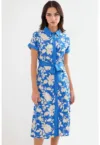 Rochie midi dama  imprimeu floral - poliester - albastru