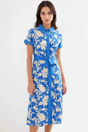 Rochie midi dama HiCCUP - imprimeu floral - poliester - albastru