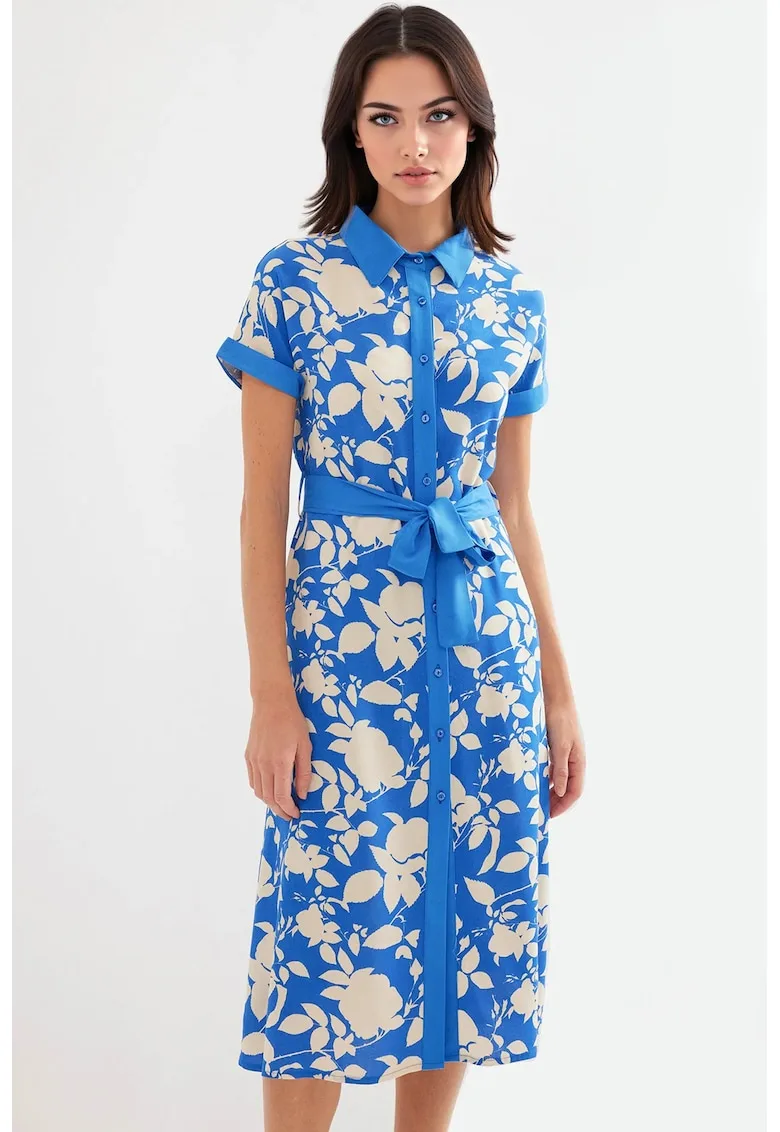 Rochie midi dama imprimeu floral - poliester - albastru