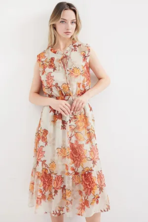 Rochie midi dama HiCCUP - imprimeu floral - poliester - multicolor