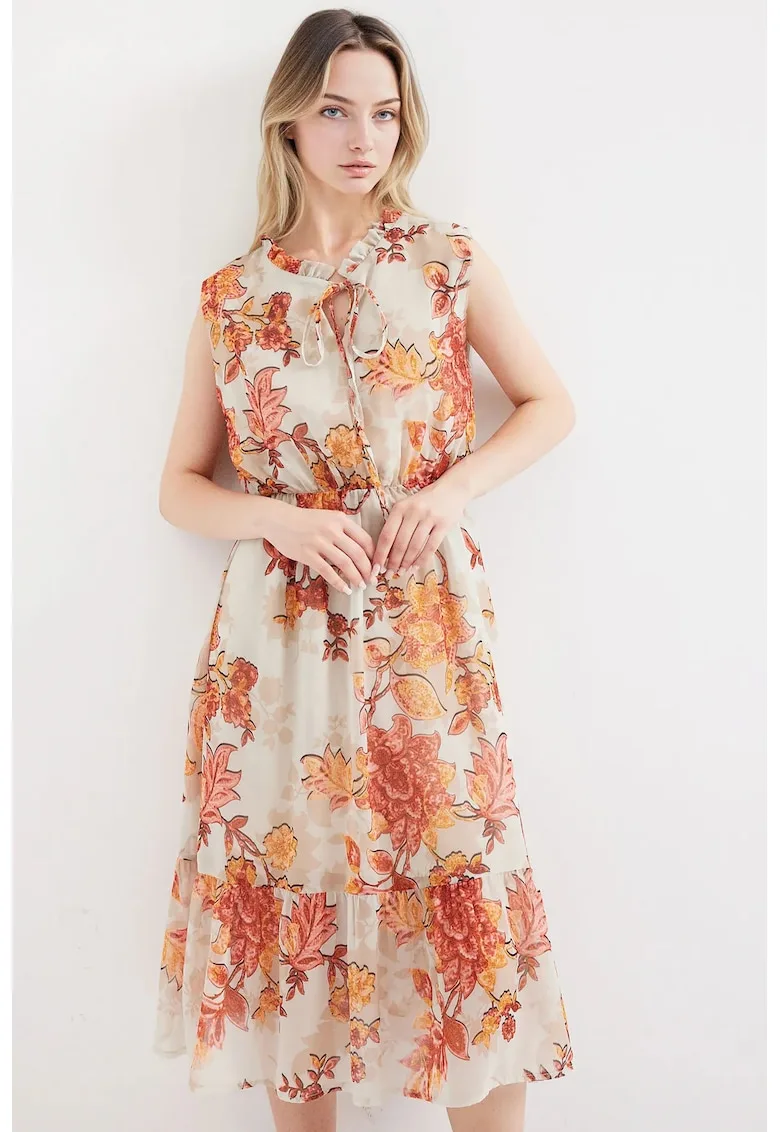 Rochie midi dama HiCCUP - imprimeu floral - poliester - multicolor