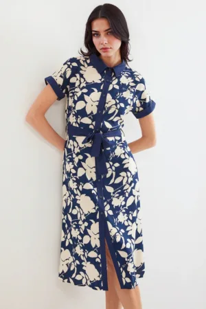 Rochie midi dama HiCCUP - imprimeu floral - viscoza