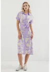 Rochie midi dama  imprimeu floral - viscoza - violet/crem