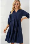 Rochie midi dama  maneci trei sferturi - viscoza/nylon - bleumarin