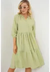 Rochie midi dama HiCCUP - maneci trei sferturi - viscoza/nylon - verde