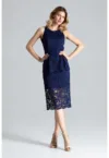 Rochie midi -  dantela - bleumarin - poliester -