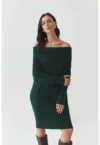 Rochie midi de lana cu decolteu pe umeri