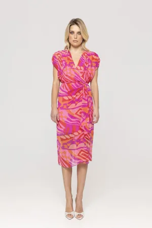 Rochie midi de matase cu model
