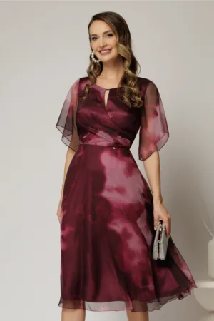 Rochie midi de ocazie in degrade magenta din voal fin