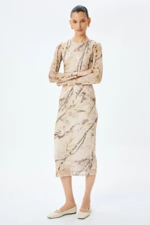 Rochie midi de plasa cu pliuri