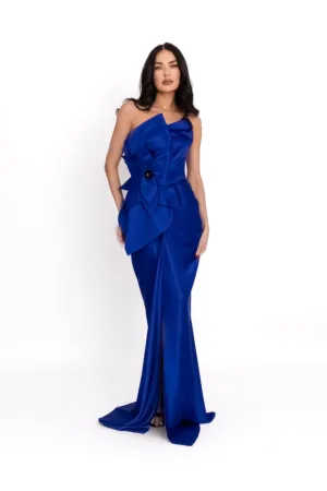 Rochie midi de satin cu aplicatie florala si barete de lant