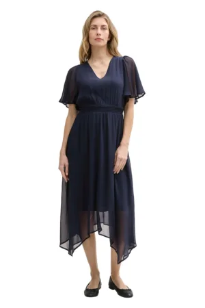 Rochie midi de sifon cu maneci butterfly