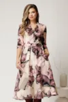 Rochie midi de zi cu imprimeu in nuante de mov