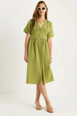 Rochie midi -  decolteu in V - textil - verde lime