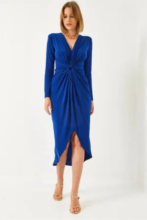 Rochie midi  albastru cu volane