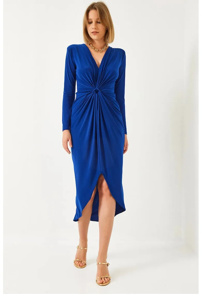 Rochie midi albastru cu volane