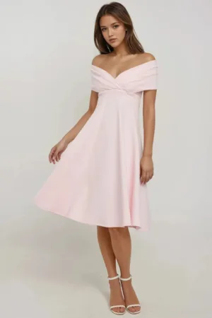 Rochie midi -  decolteu tip barca - roz - textil