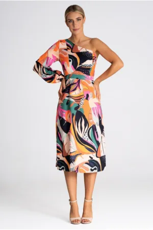 Rochie midi design elegant - multicolor - textil