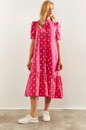 Rochie midi din amestec de bumbac cu model floral