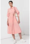 Rochie midi din amestec de bumbac cu o curea in talie