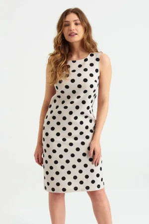 Rochie midi din amestec de in cu buline