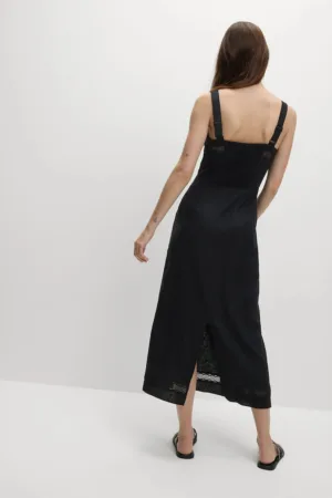 Rochie midi din amestec de in cu garnituri brodate