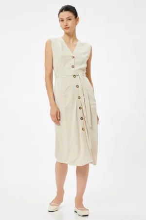 Rochie midi din amestec de in - fara maneci