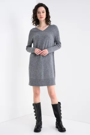 Rochie midi din amestec de lana cu decolteu in V