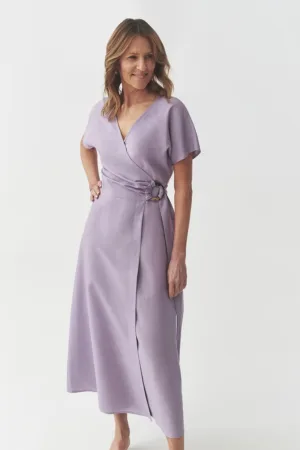 Rochie midi din amestec de lyocell cu maneci scurte