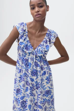 Rochie midi din amestec de lyocell cu model floral