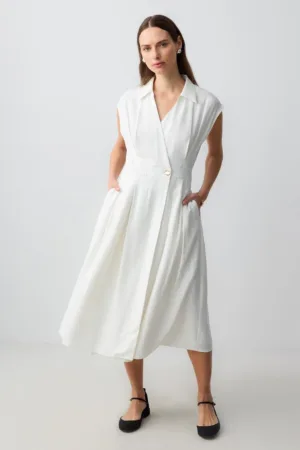 Rochie midi din amestec de modal cu buzunare laterale