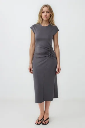 Rochie midi din amestec de modal cu pliu elastic