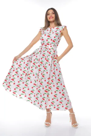 Rochie midi din bumbac cu un cordon