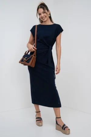 Rochie midi din bumbac organic cu detaliu nod