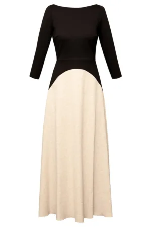 Rochie midi din bumbac si in Nerisa - Negru si Bej