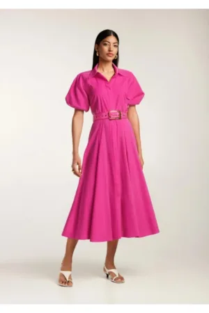 Rochie midi din bumbac tip camasa cu maneci scurte Oman