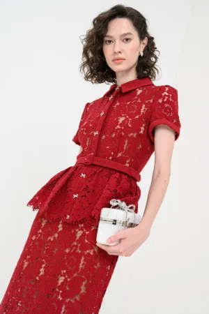 Rochie midi din dantela cu detaliu volane