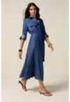 Rochie midi din denim cu cordon in talie
