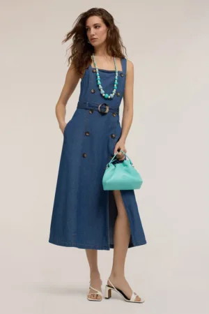Rochie midi din denim cu slit lateral