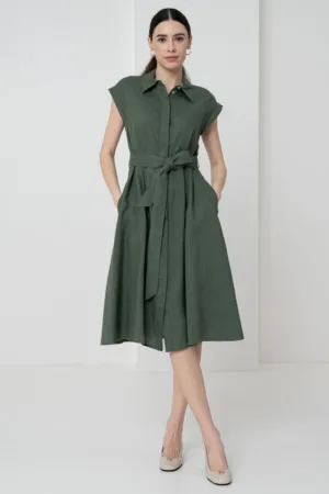 Rochie midi din in cu buzunare laterale
