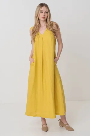 Rochie midi din in cu decolteu in V
