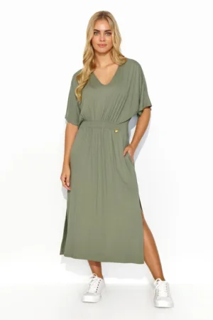 Rochie midi din jerseu cu decolteu in V