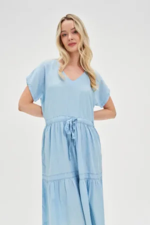 Rochie midi din lyocell albastra