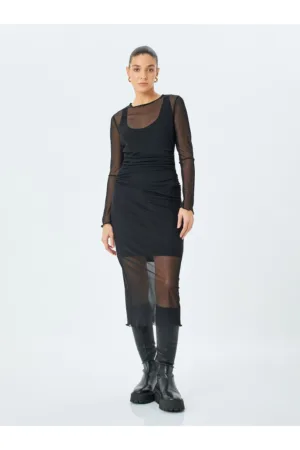 Rochie midi din plasa cu aspwct 2-in-1